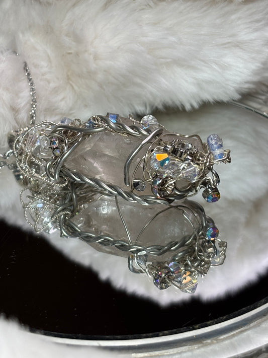 Crystal and quartz crystal pendant: TWIN PILLARS OF CLARITY  