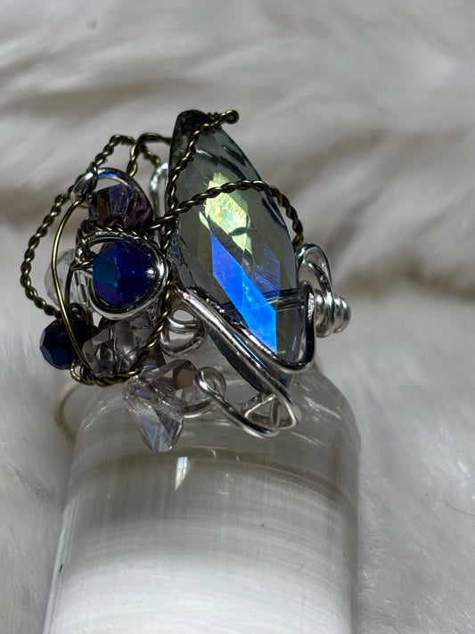 Crystal ring in silver: Comet sky 