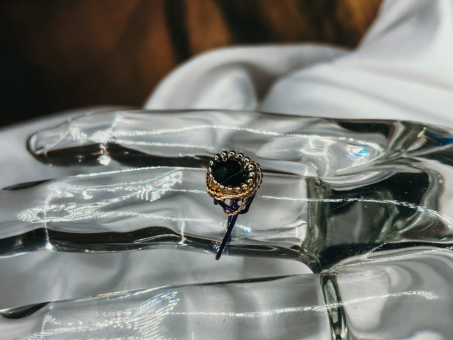 Golden Obsidian Rhinestone Ring