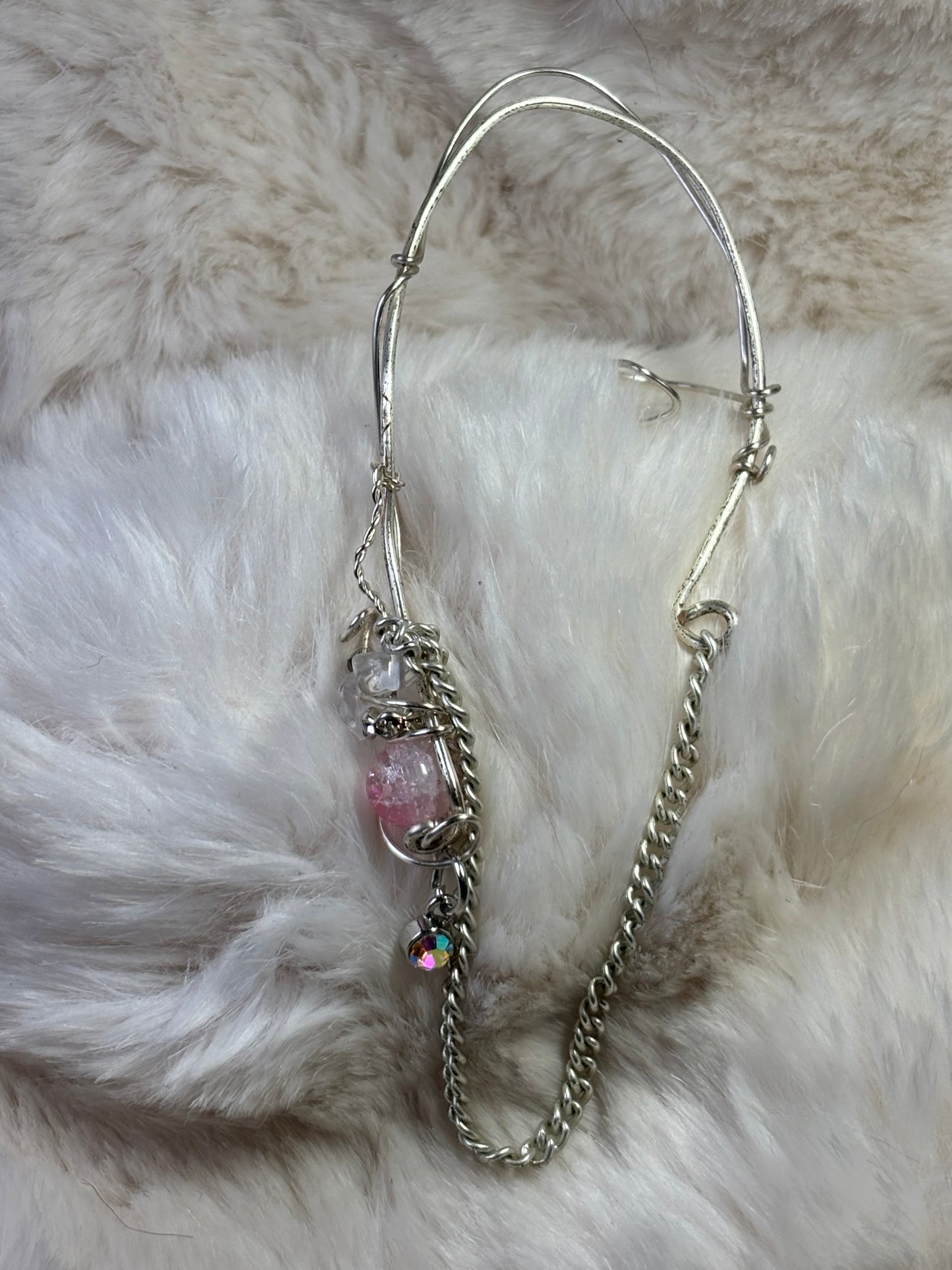 The Phoenix Spark: pink fractured quartz crystal (right) ear cuff
