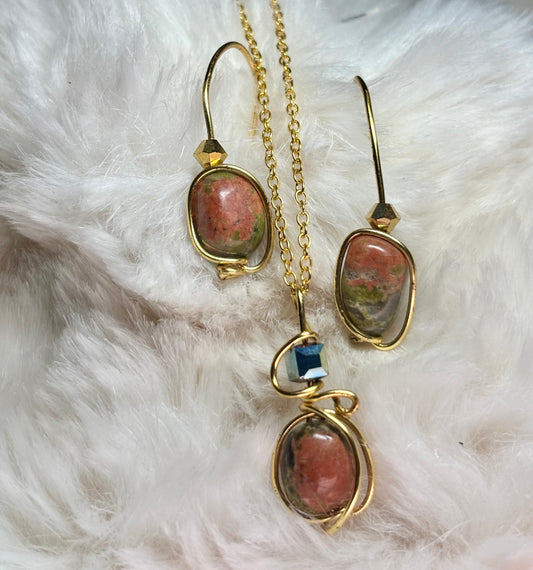 Garden of the heart: Unakite pendant, and earrings set