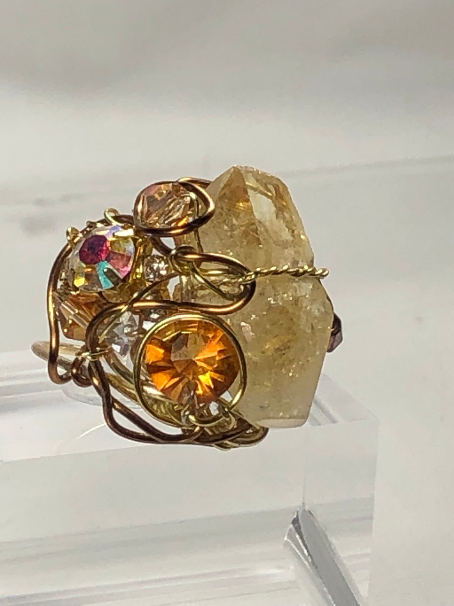 Citrine & Rhinestone Ring