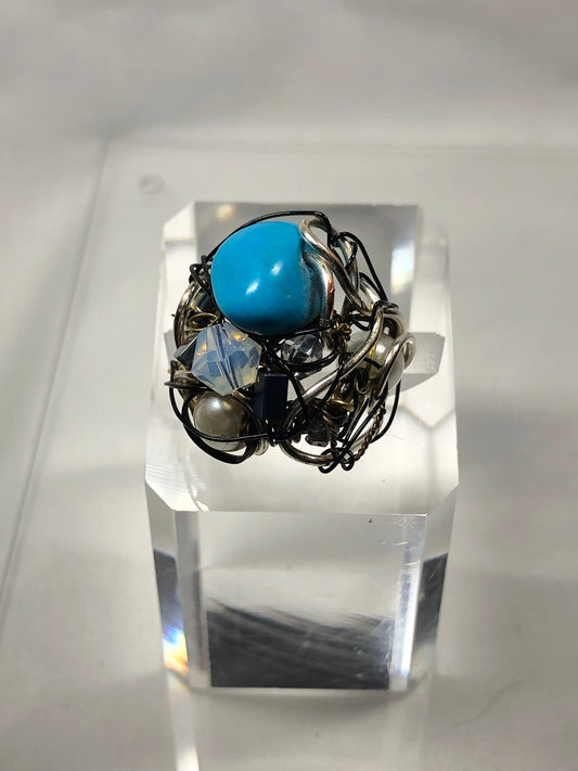 Turquoise moonstone & black onyx Ring
