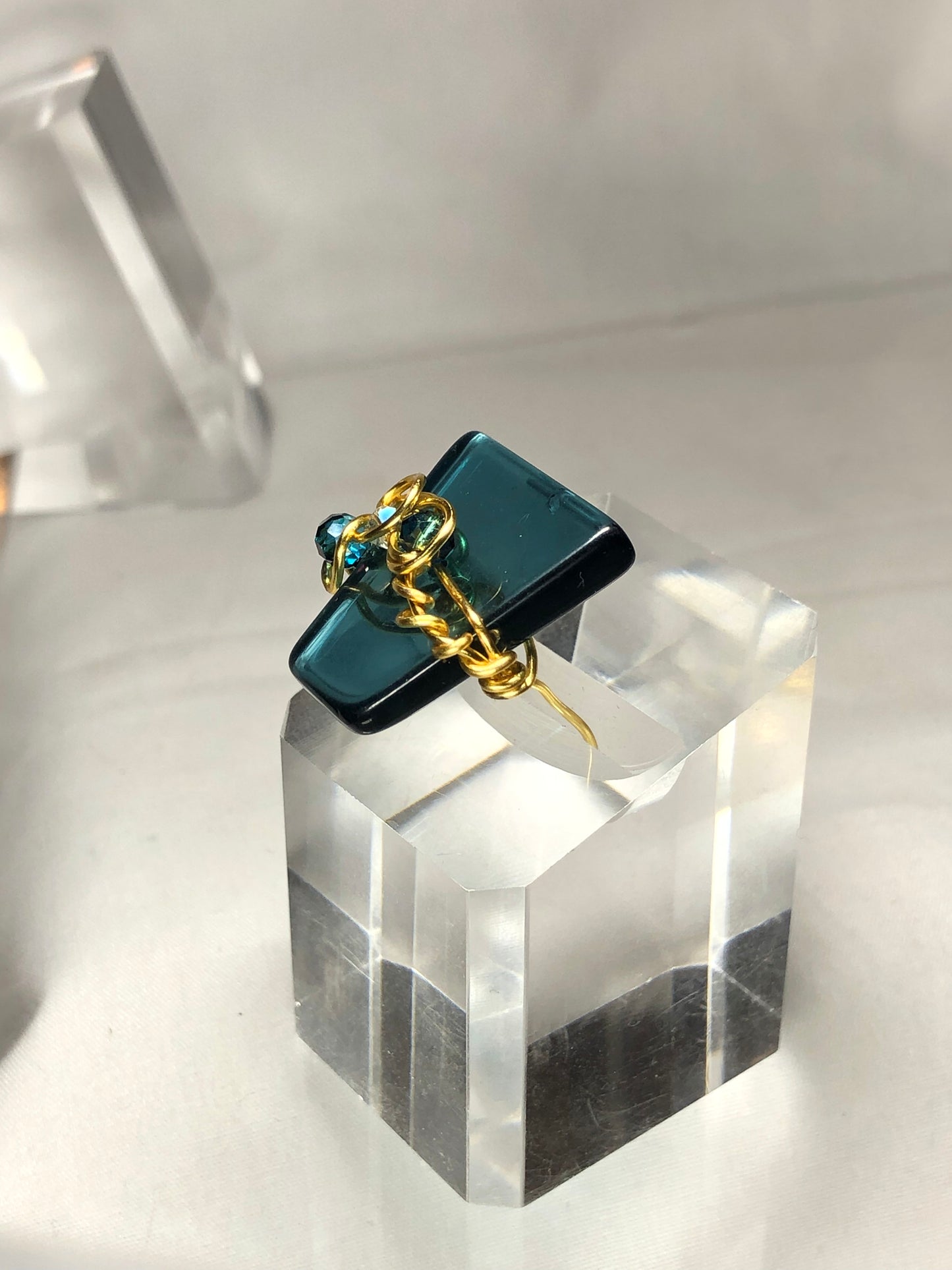 Teal crystal with gold scroll