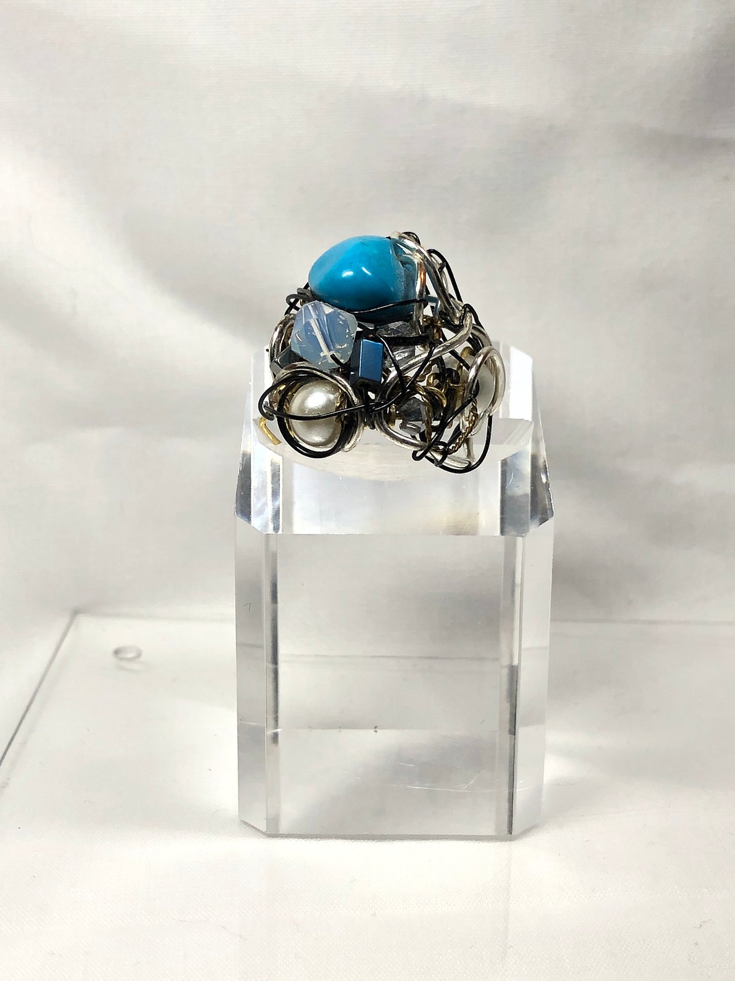 Turquoise moonstone & black onyx Ring