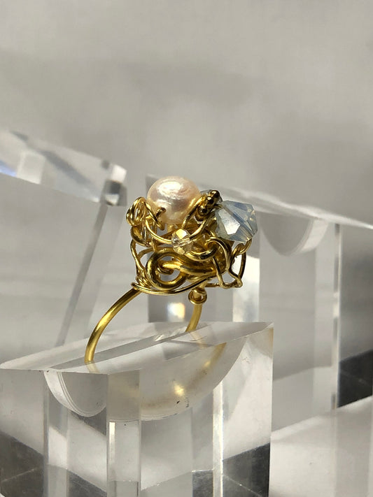 Sea Pearl with Moonstone Ring