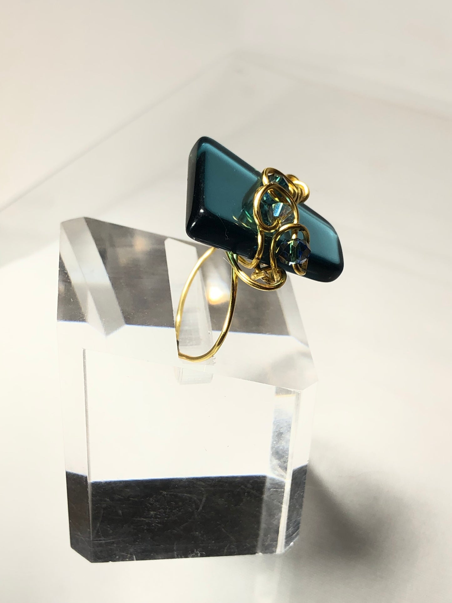 Teal crystal with gold scroll