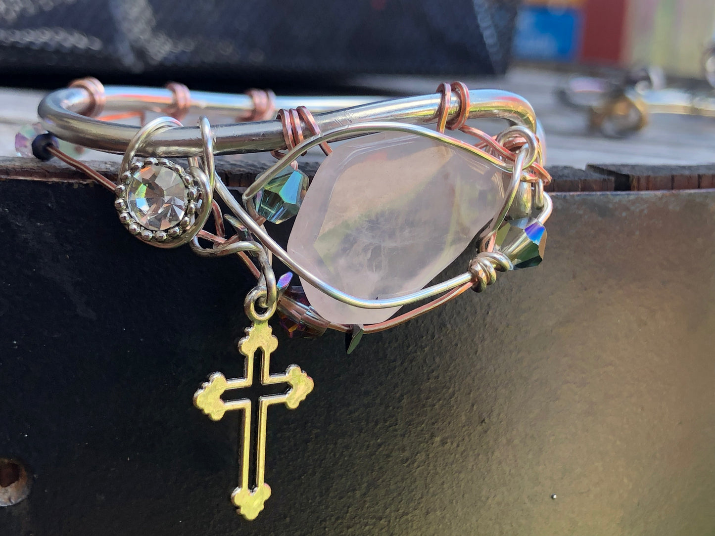 Cross pink rose quartz