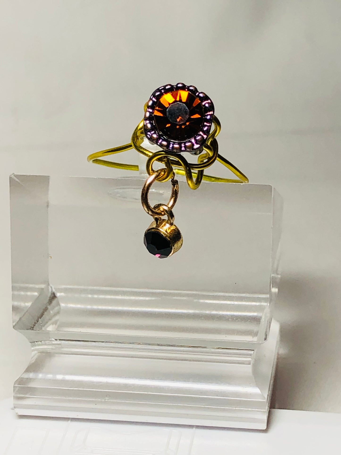 Citrine amethyst rhinestone ring