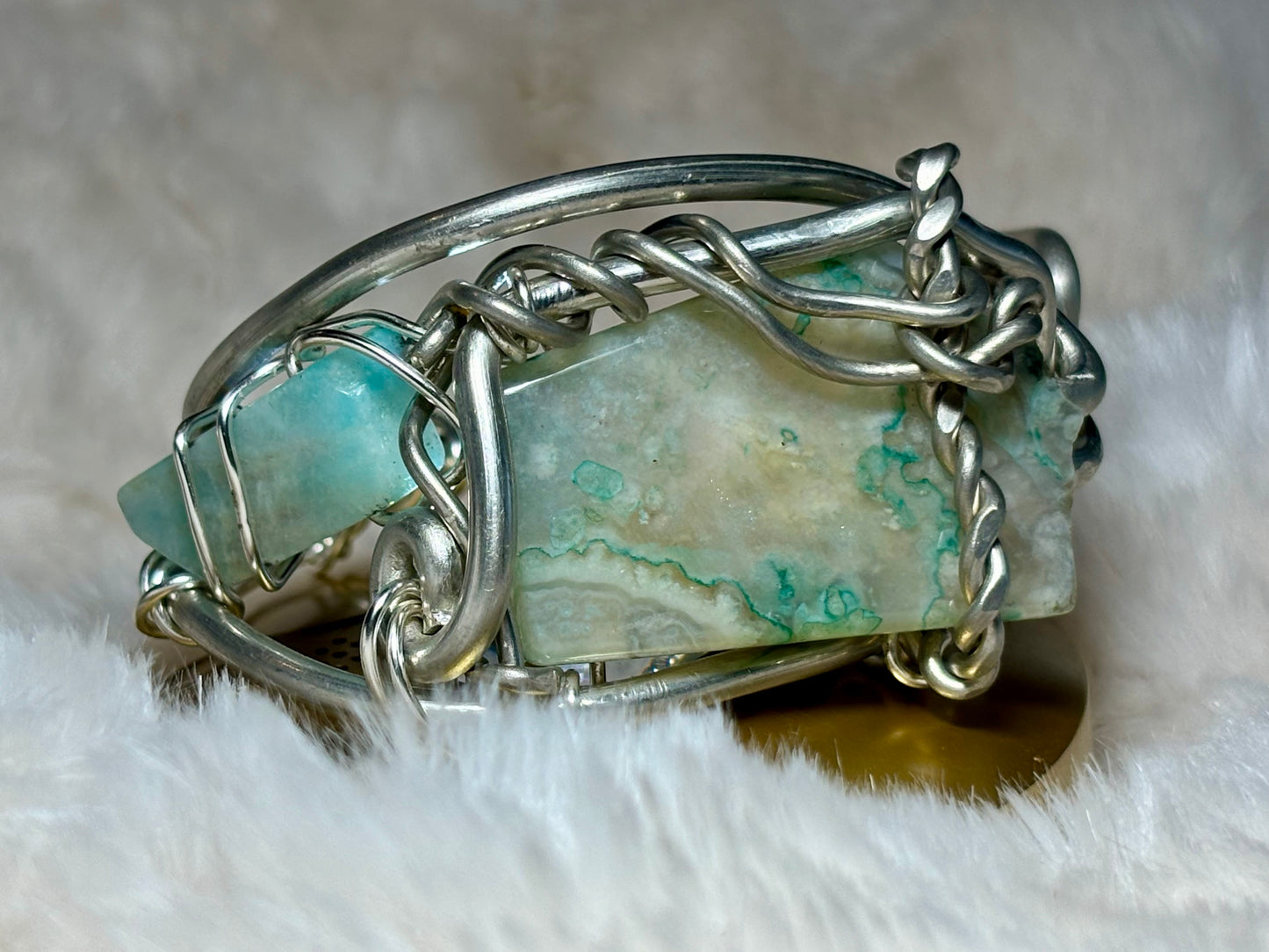 Madagascar Sea Agate and Larimar Bracelet: Ocean Warrior