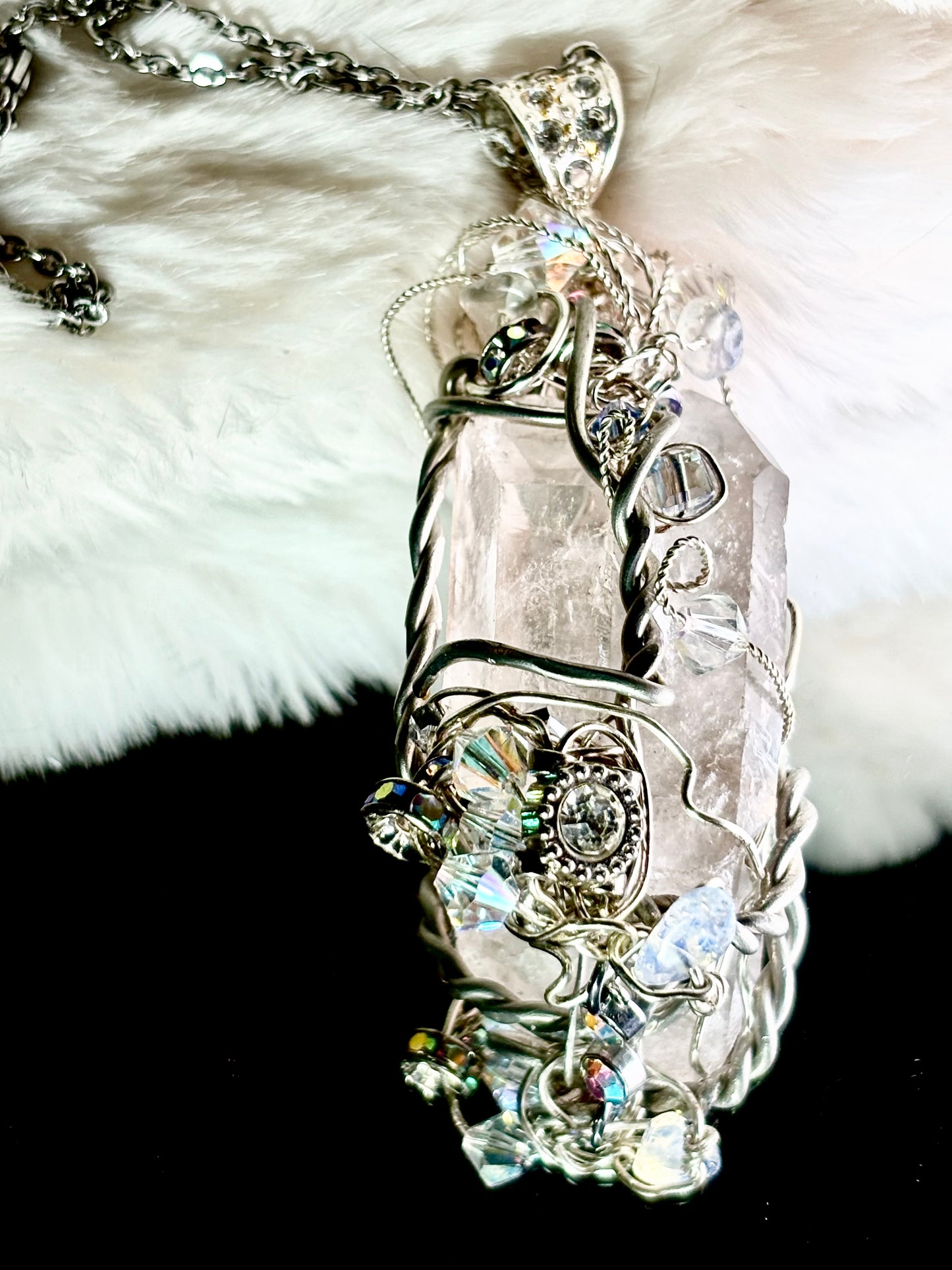 Crystal and quartz crystal pendant: TWIN PILLARS OF CLARITY ￼ ￼