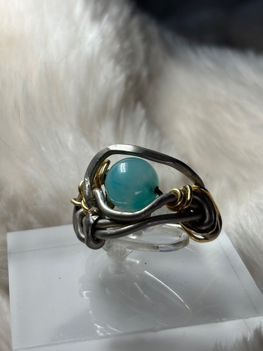 Aqua￼Amazonite and silver ring: ￼ my peace protects me ￼