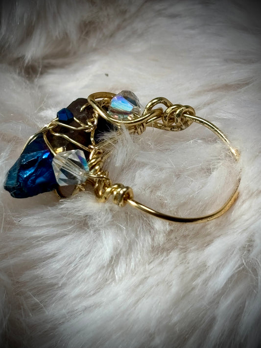 ELECTRIC BLUE:  AURA QUARTZ RING — GOLD