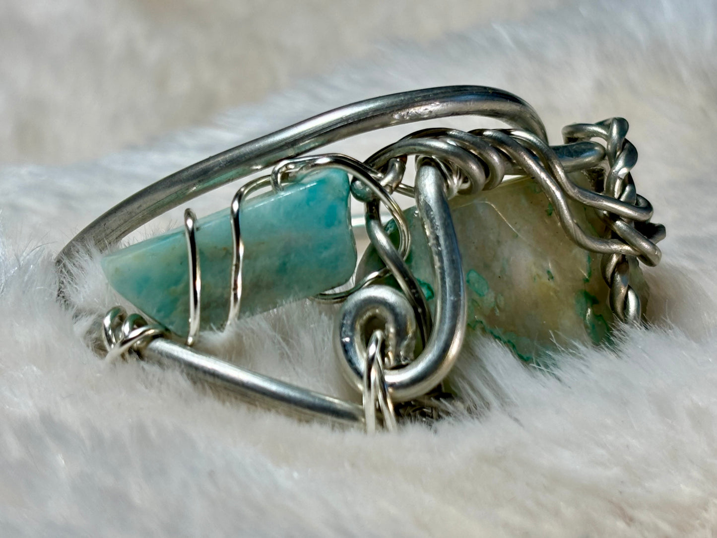 Madagascar Sea Agate and Larimar Bracelet: Ocean Warrior
