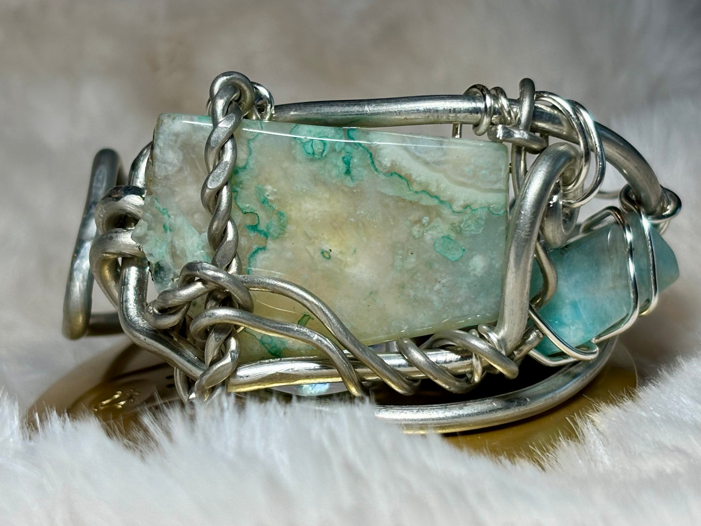 Madagascar Sea Agate and Larimar Bracelet: Ocean Warrior