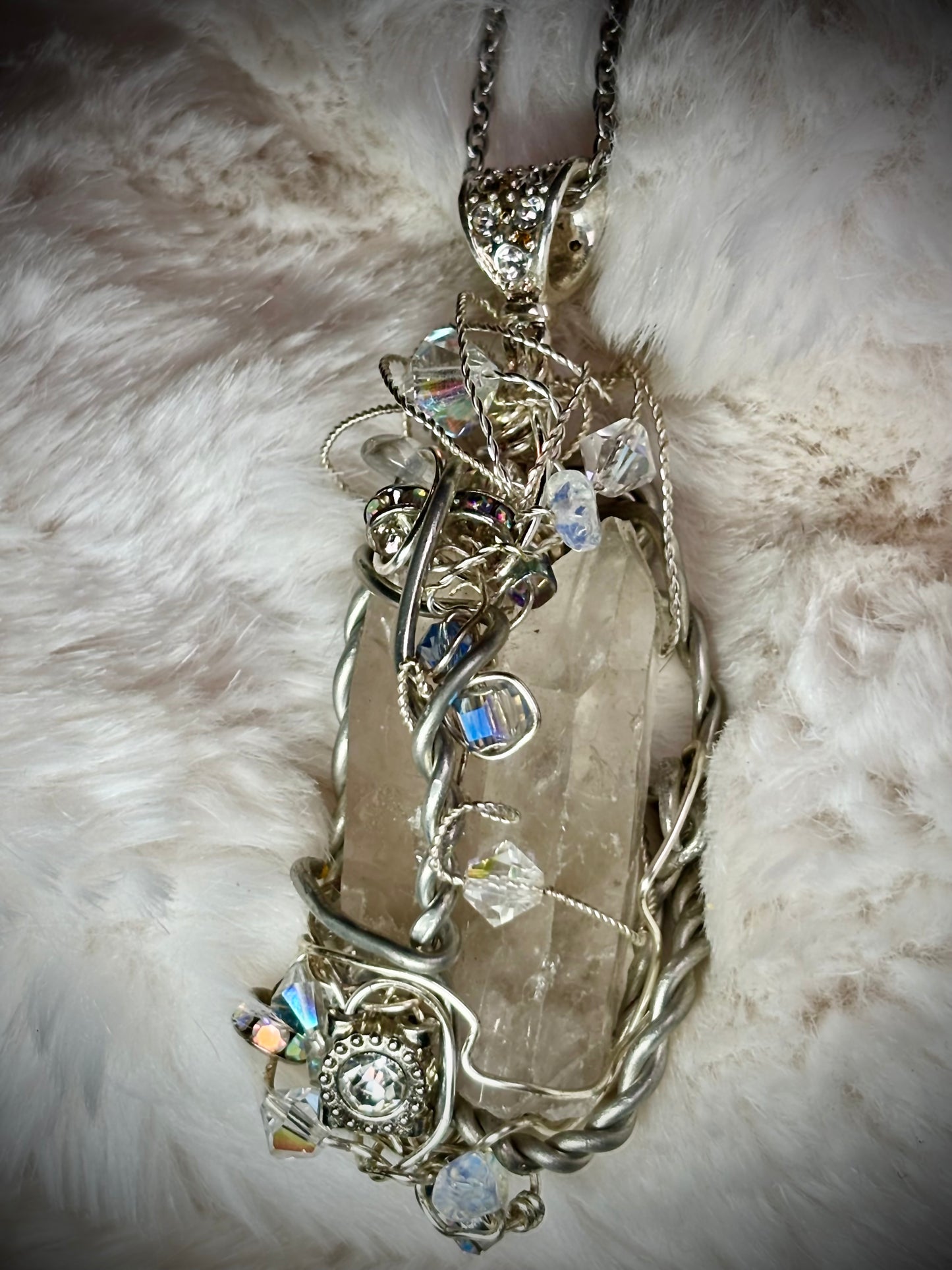 Crystal and quartz crystal pendant: TWIN PILLARS OF CLARITY ￼ ￼