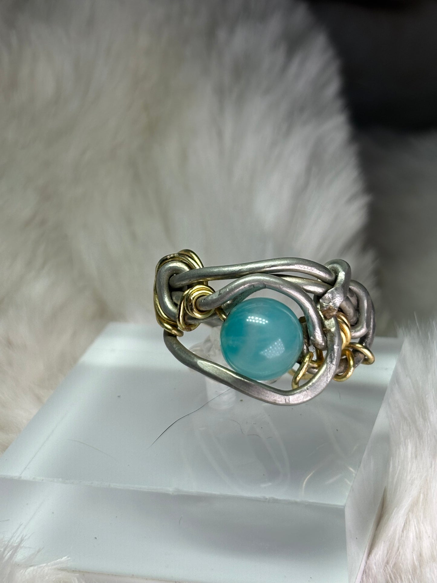 Aqua￼Amazonite and silver ring: ￼ my peace protects me ￼