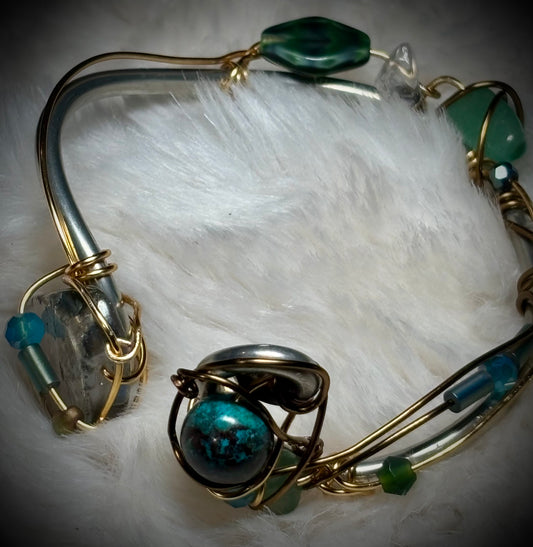 Tourmalinated Quartz (Quartz with Black Tourmaline inclusions), Peruvian Turquoise, Advertine Bracelet: Branches of Protection