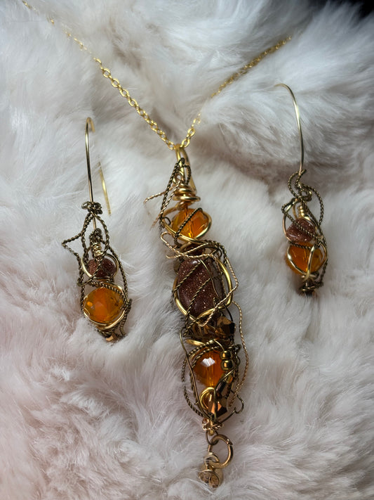 Solar Spell: goldstone pendant                      (set available)