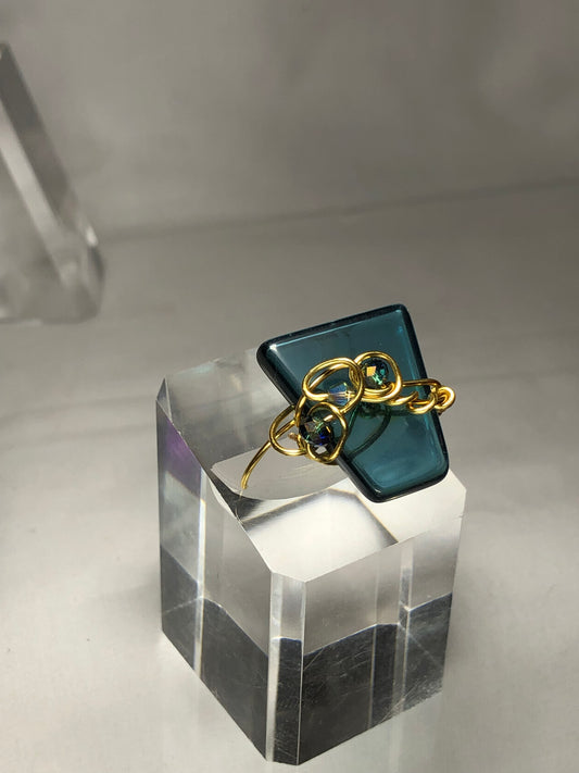 Teal crystal with gold scroll