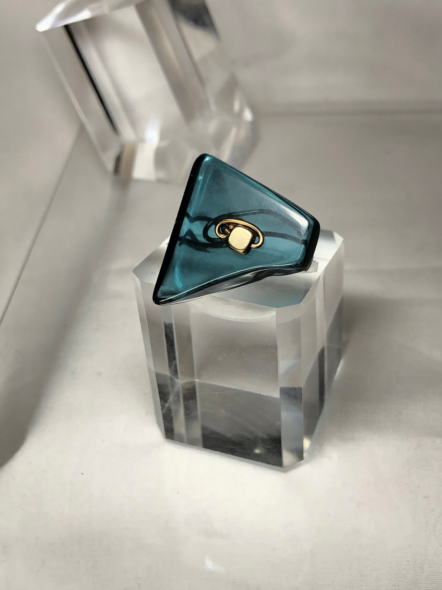 Teal irradiated crystal ring