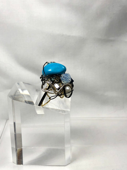 Turquoise moonstone & black onyx Ring